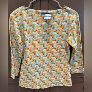NWT J.McLaughlin Geometric Pattern Knit Top in Blue and Tan